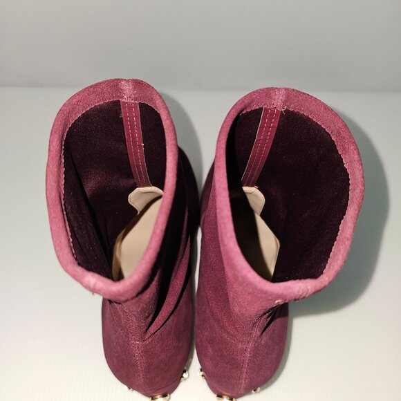NEW Stuart Weitzman Allshine Ankle Boot Size 8 Wine Red Suede Sock Jewel Heel - Picture 9 of 13
